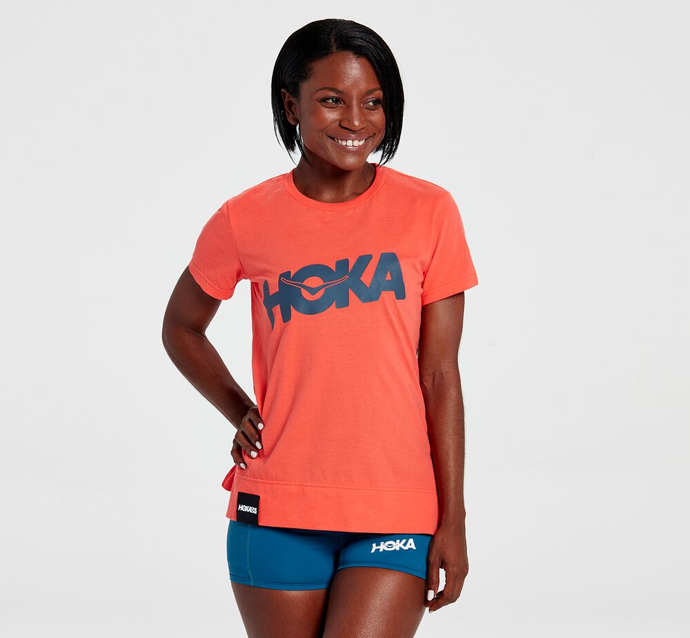Hoka One One Brand T-Shirt Dam Korall - SE-1563672